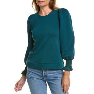 Nation LTD Cecile With Smocking Sleeve Sweatshirt Top in Green Size S